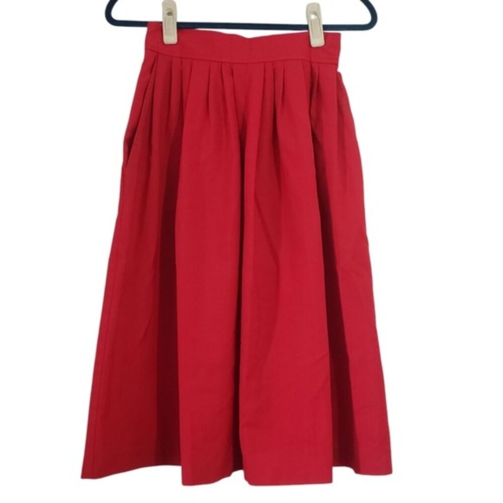 Vintage 70s Claude Red Midi Skirt Pockets Size S‎ Pockets Retro Sophisticated